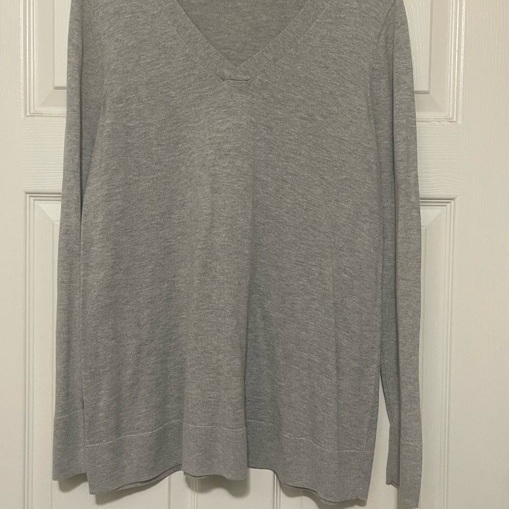 Womens Gray V-Neck Sweater